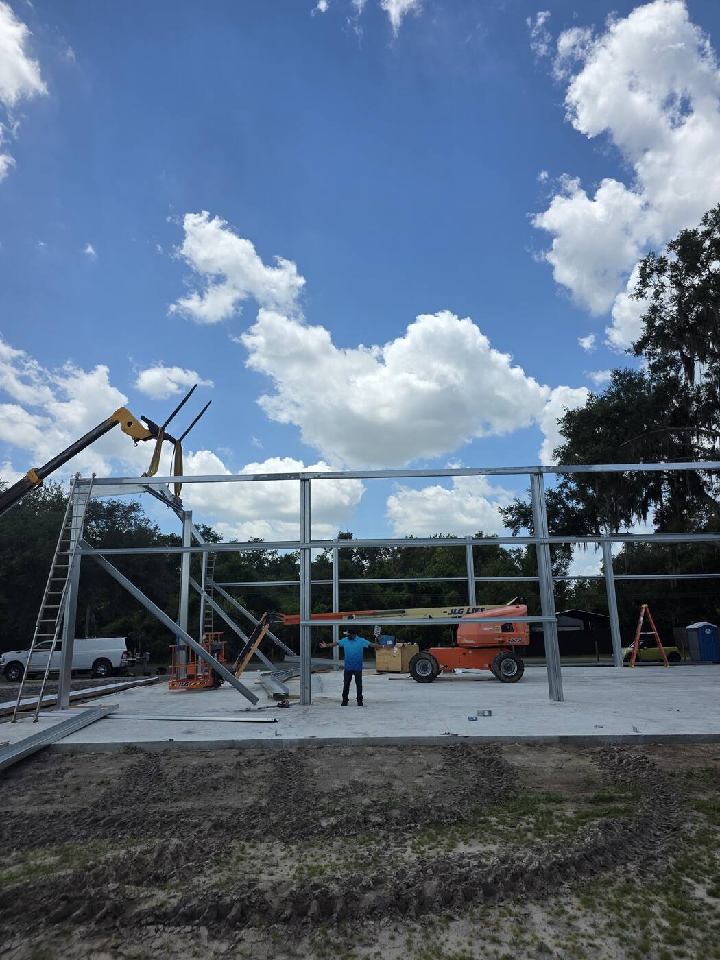 Cold-formed steel building frame on a Florida jobsite
