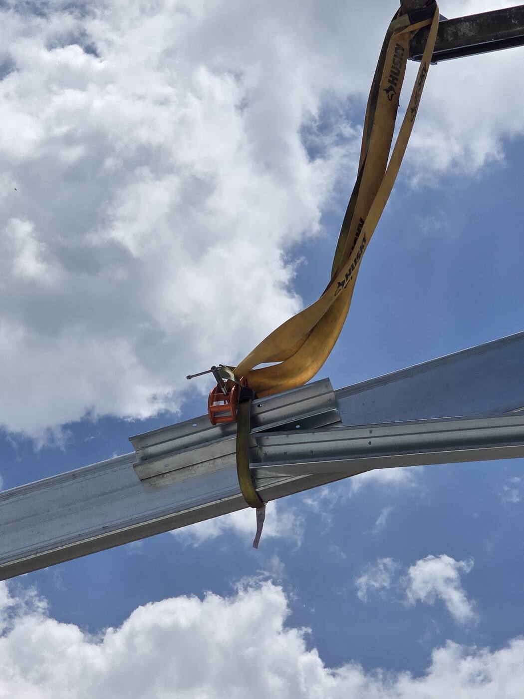 Hoisting a steel beam into place