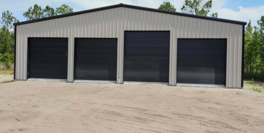 Three-bay steel garage
